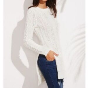 Cozy Ivory Cable Knit Sweater w Split Side